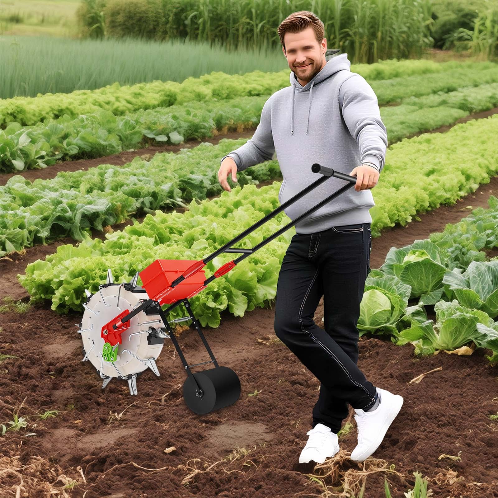 10 Holes Garden Seeder Hand-Push Seeder Agriculture Walk-Behind Row Crop Planter
