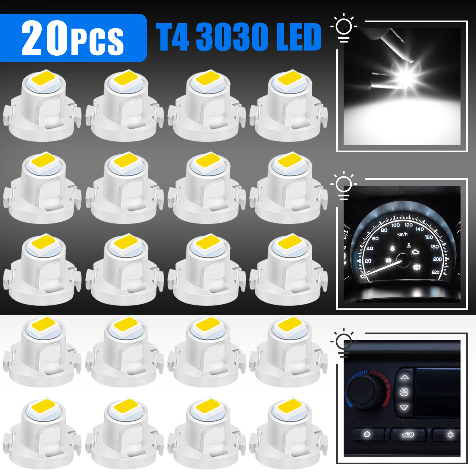 20x White T4 T4.2 Neo Wedge LED Dash Switch A/C Climate Control HVAC Light Bulbs
