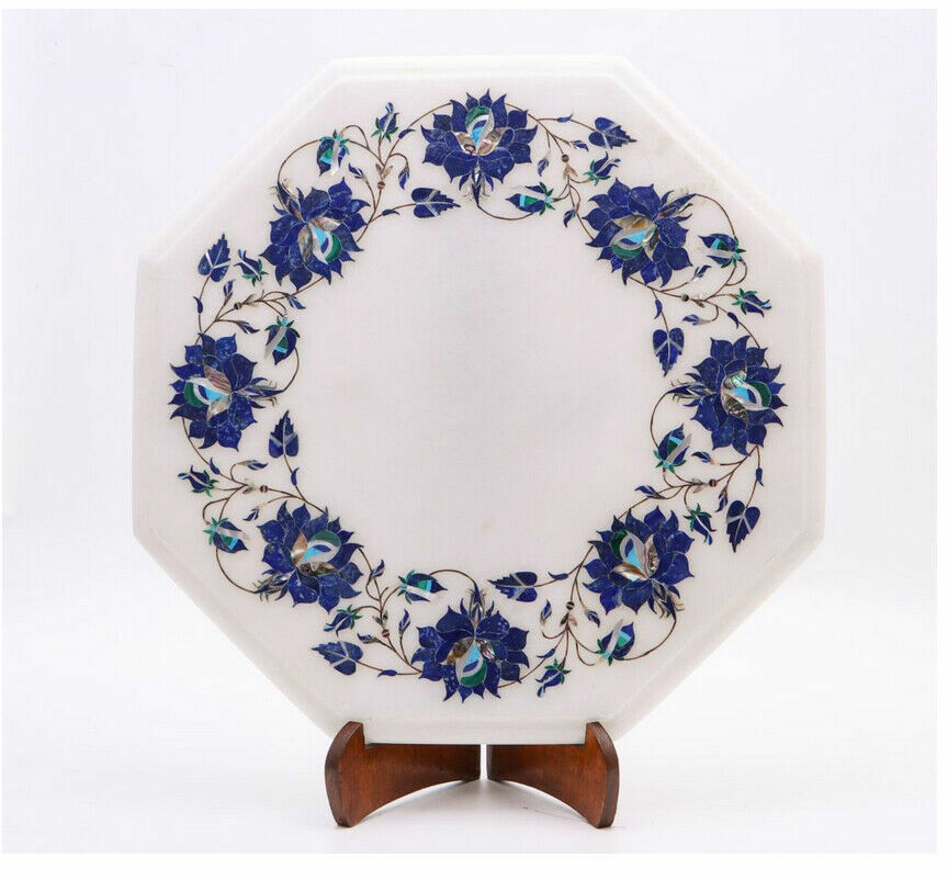 12" Marble corner / side Table Top handmade Work Art pietra dura