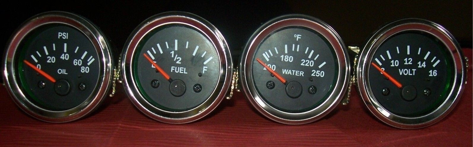 2" /52mm Electrical Oil Pressure + Temperature + Volt+ Fuel Gauge -Chrome bezels