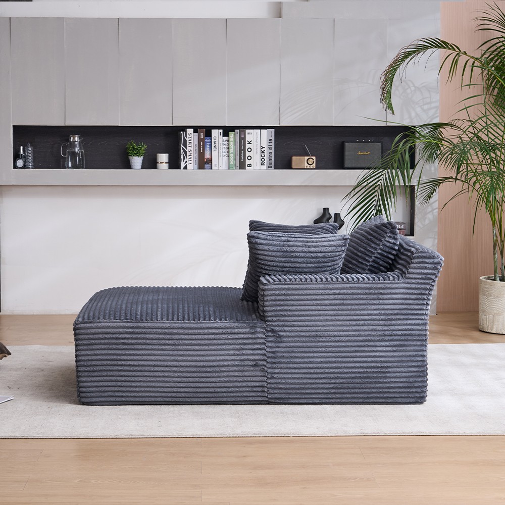 Longue Chair W/Throw Pillows & Armrests Grey For Living Room