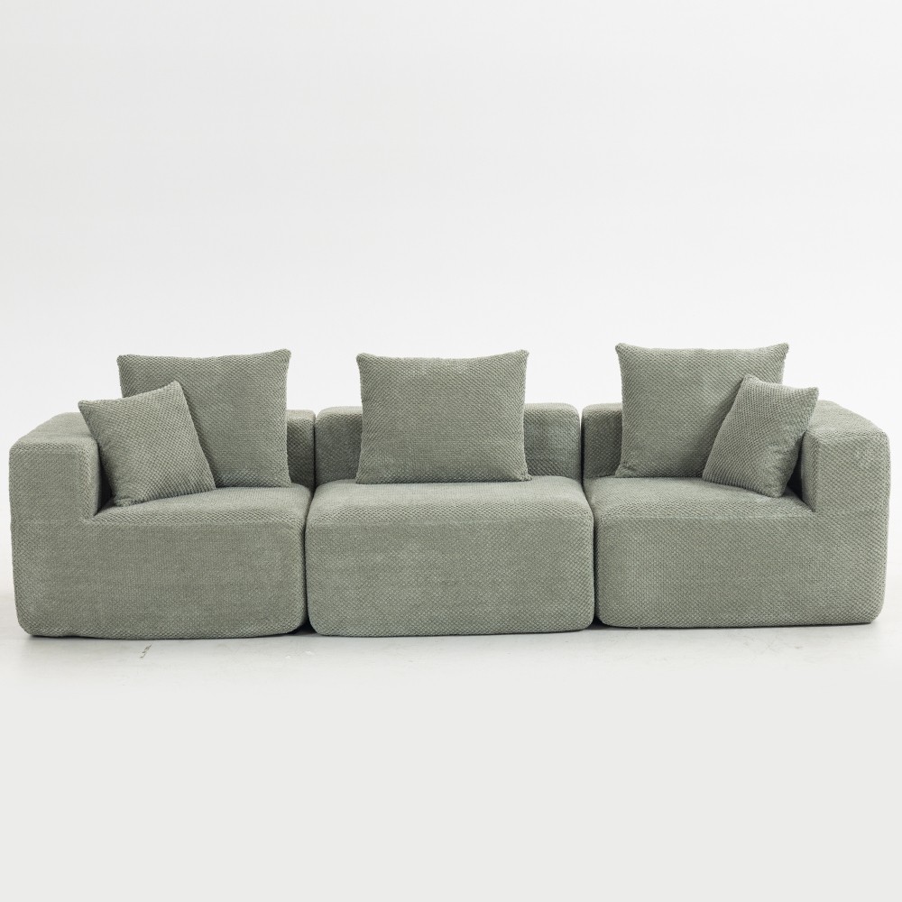 Modular 3-Seat Sectional Sofa All-Foam Deep-Seat Couch w Plush Textured Chenille