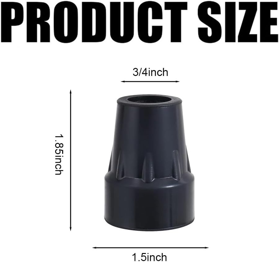 Safe and Sturdy 3/4” Cane Tips - Rubber Replacement Set with Shock Absorption