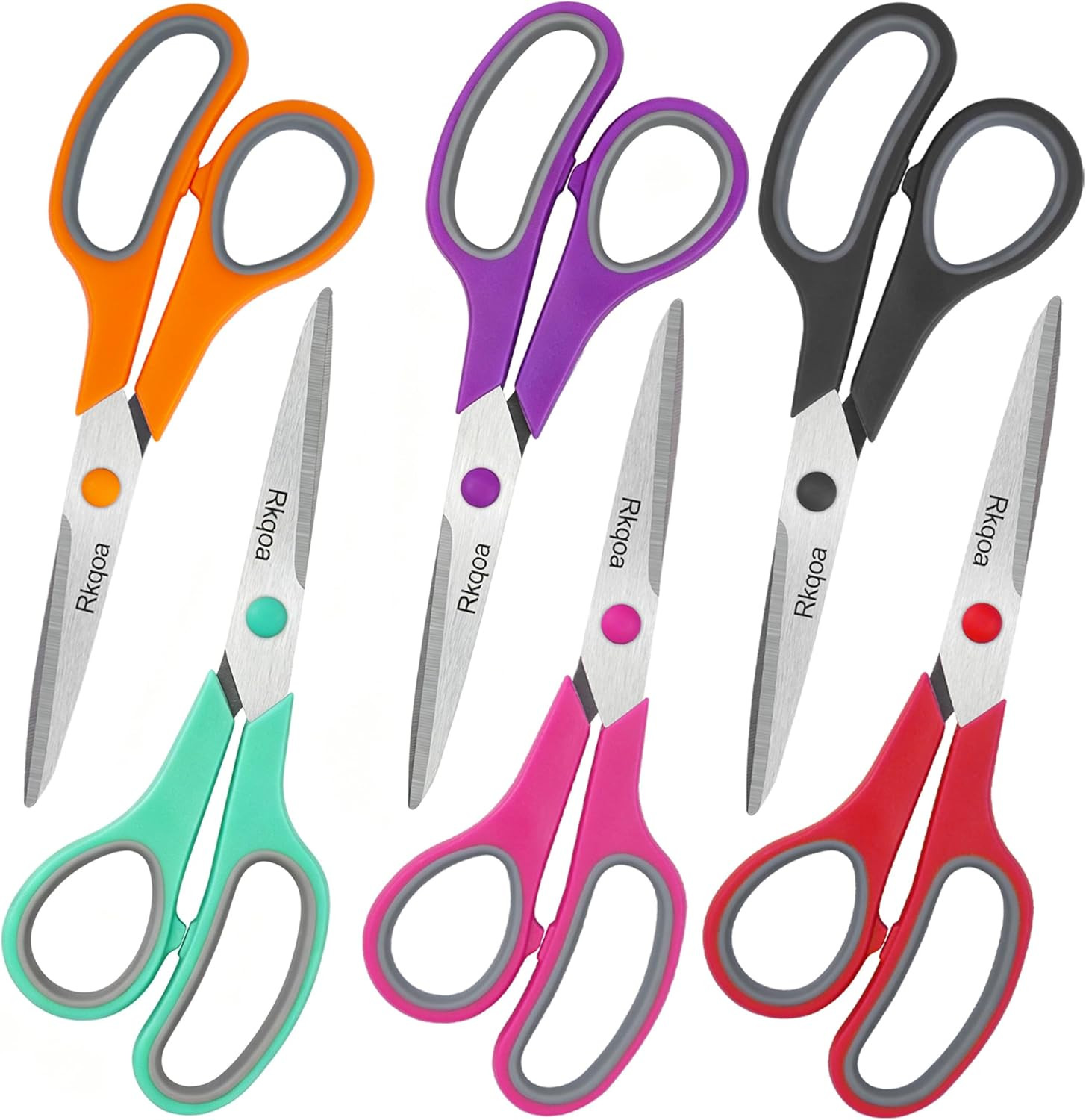 Scissors, Rkqoa 8" Scissors All Purpose 6 Pack - Comfort-Grip Sharp Scissor for