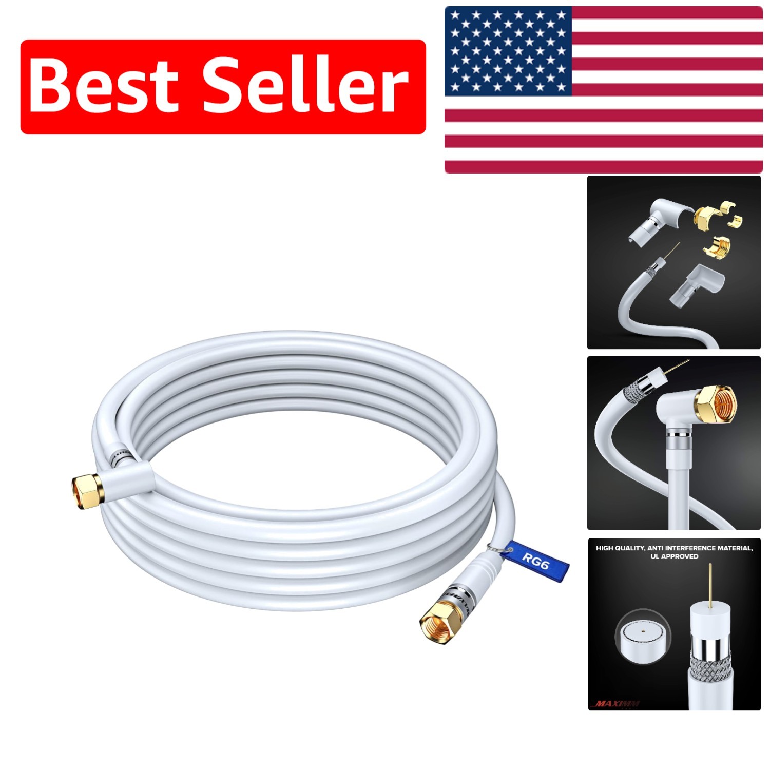 RG6 Coaxial Cable 25ft with 90-Degree Angled Connector - Ultimate Flexibility