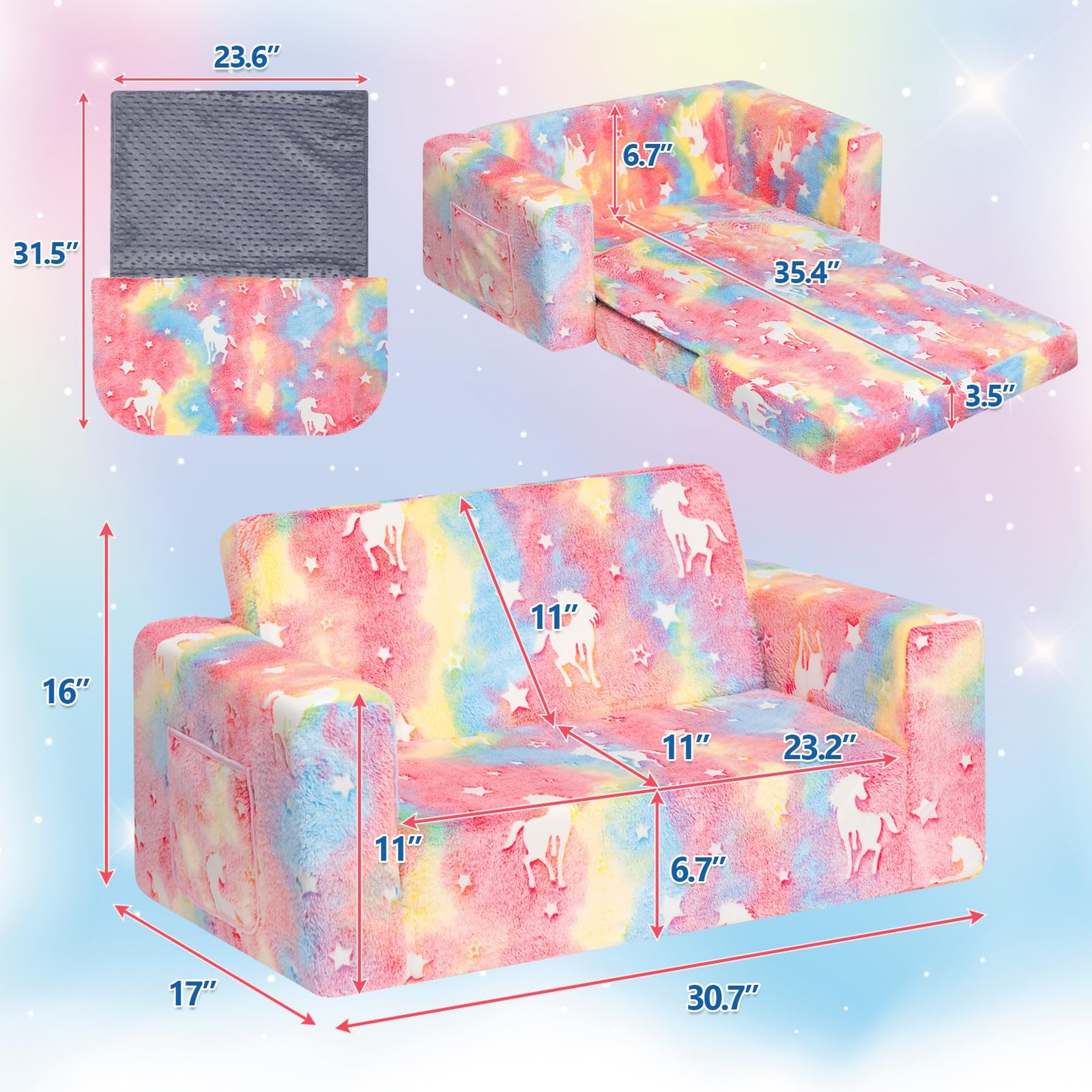 Fold Out Couch, Extra Wide Comfy 2-in-1 Cuddly Sherpa Sofa for , with Removab...