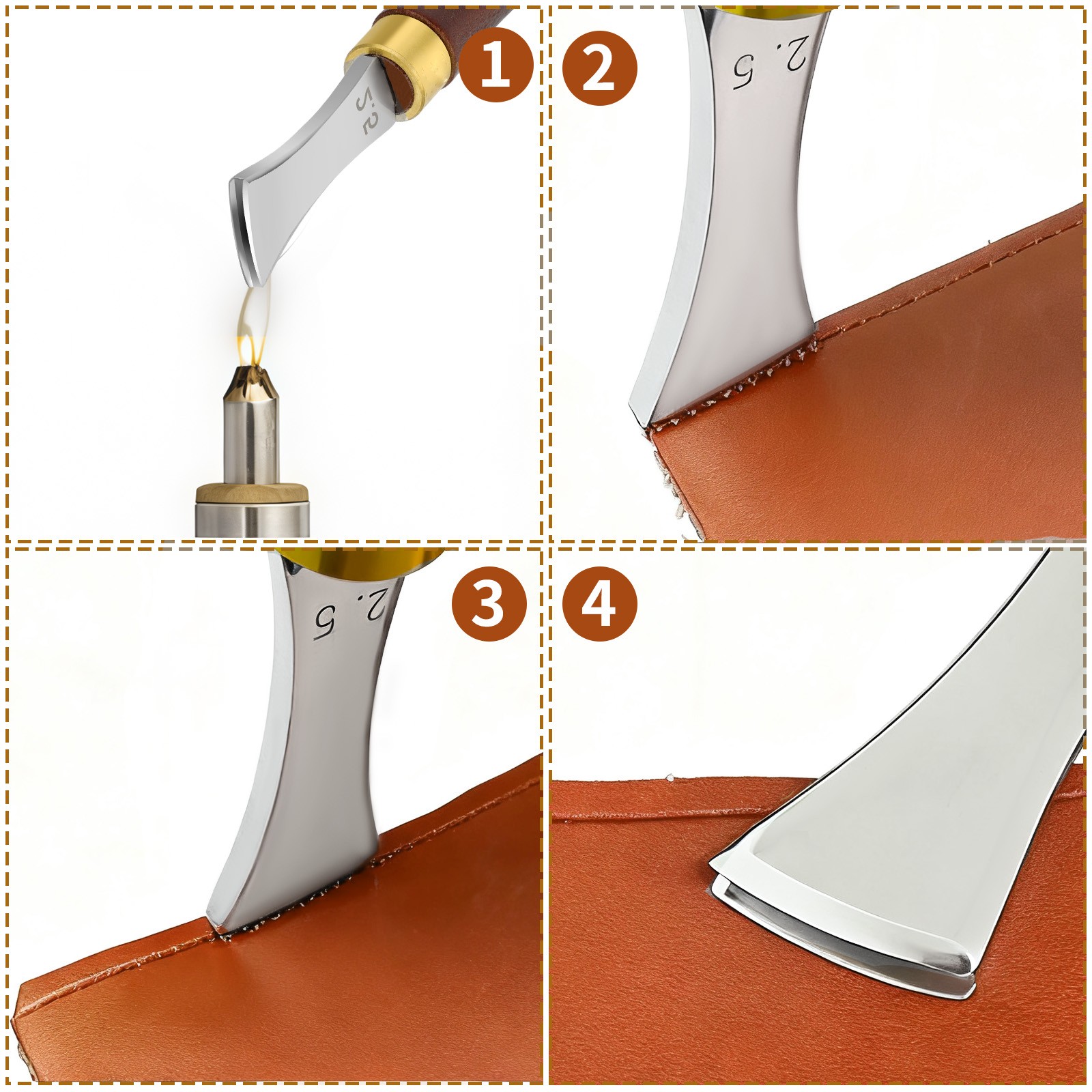 4PCS Leather Edge Punch Set Crimping Tool 1.0-2.5mm for DIY Leathercraft Project