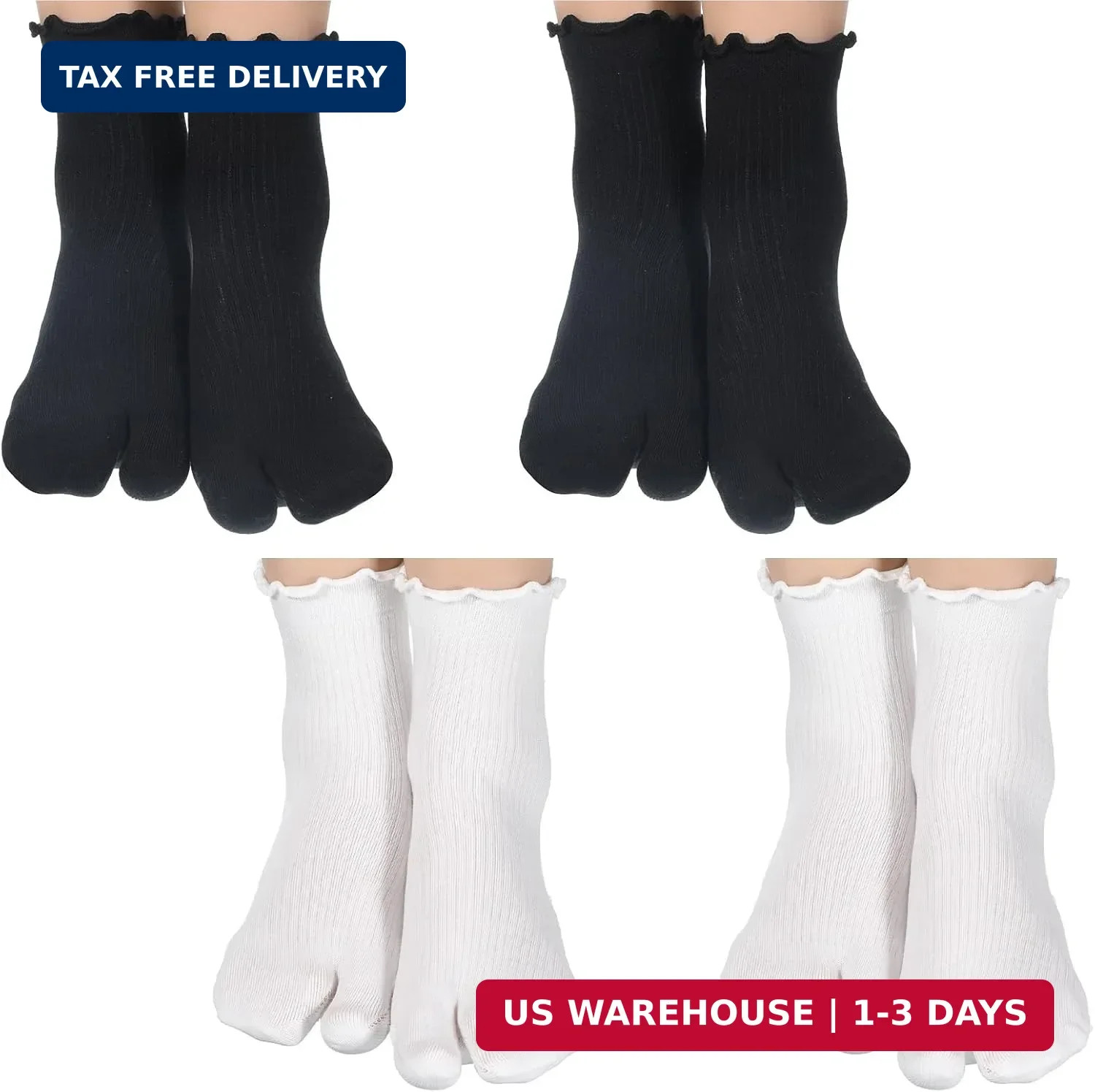 Tabi Socks, 4 Pairs Cotton Split Toe Socks Elastic Flip Flop Sock for Women Men