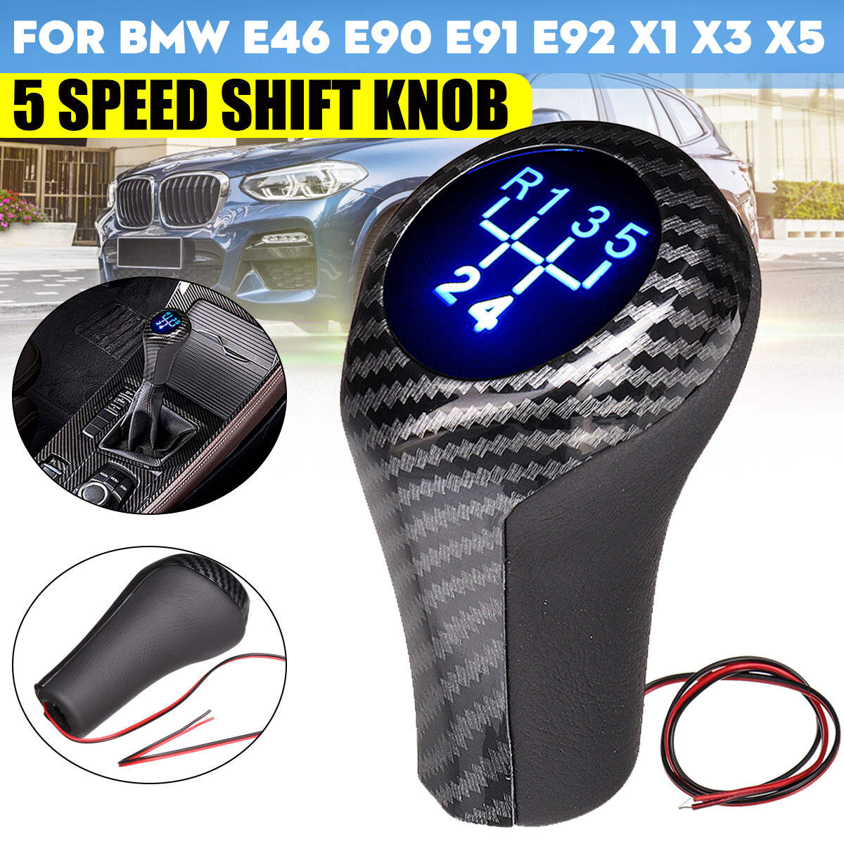 5 gear shift button shift lever PU leather carben look for BMW E46 E90 E91 X1