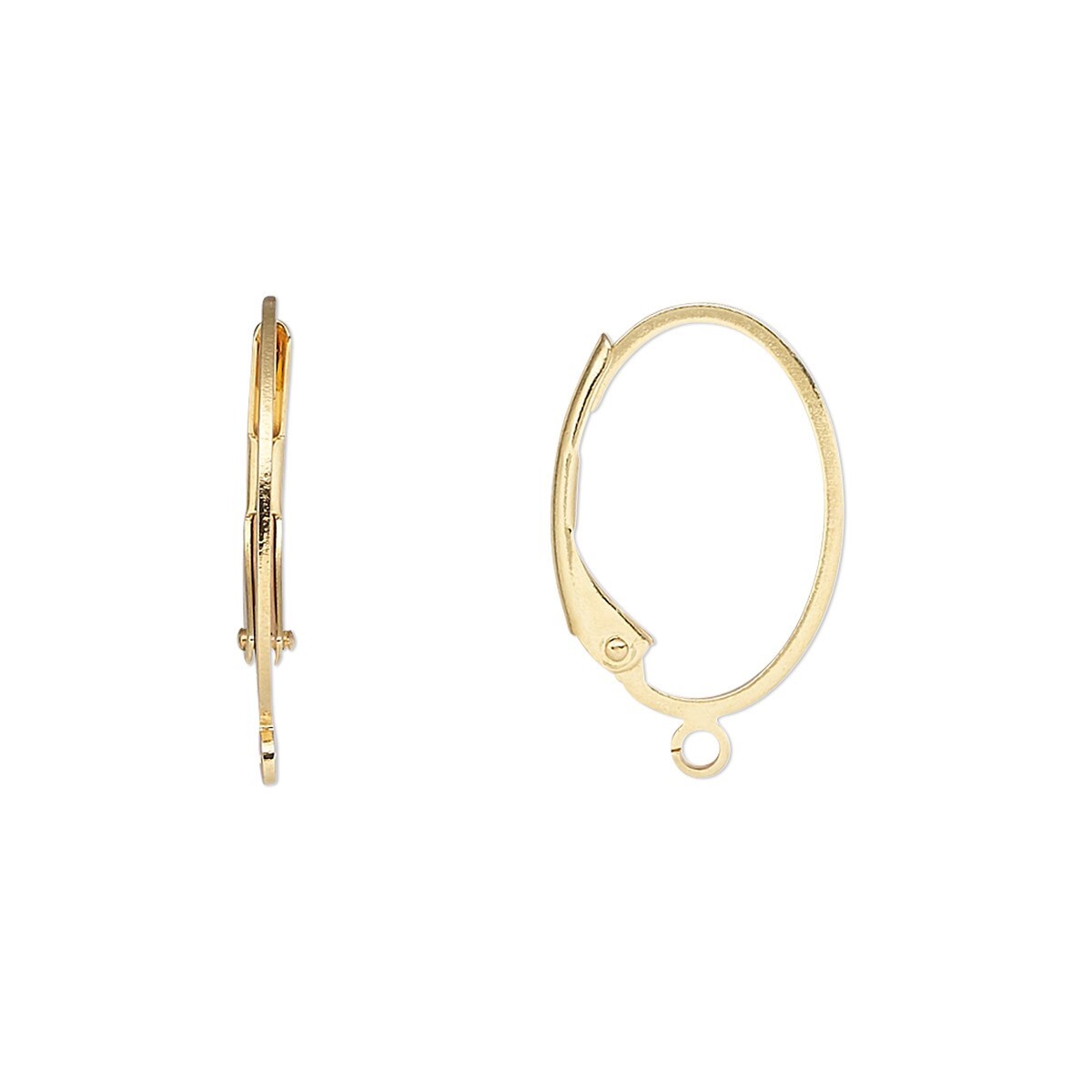 Ear Wire, 10 Gold Plated Brass 19.5mm Flat Wire Oval Leverback with Open Loop