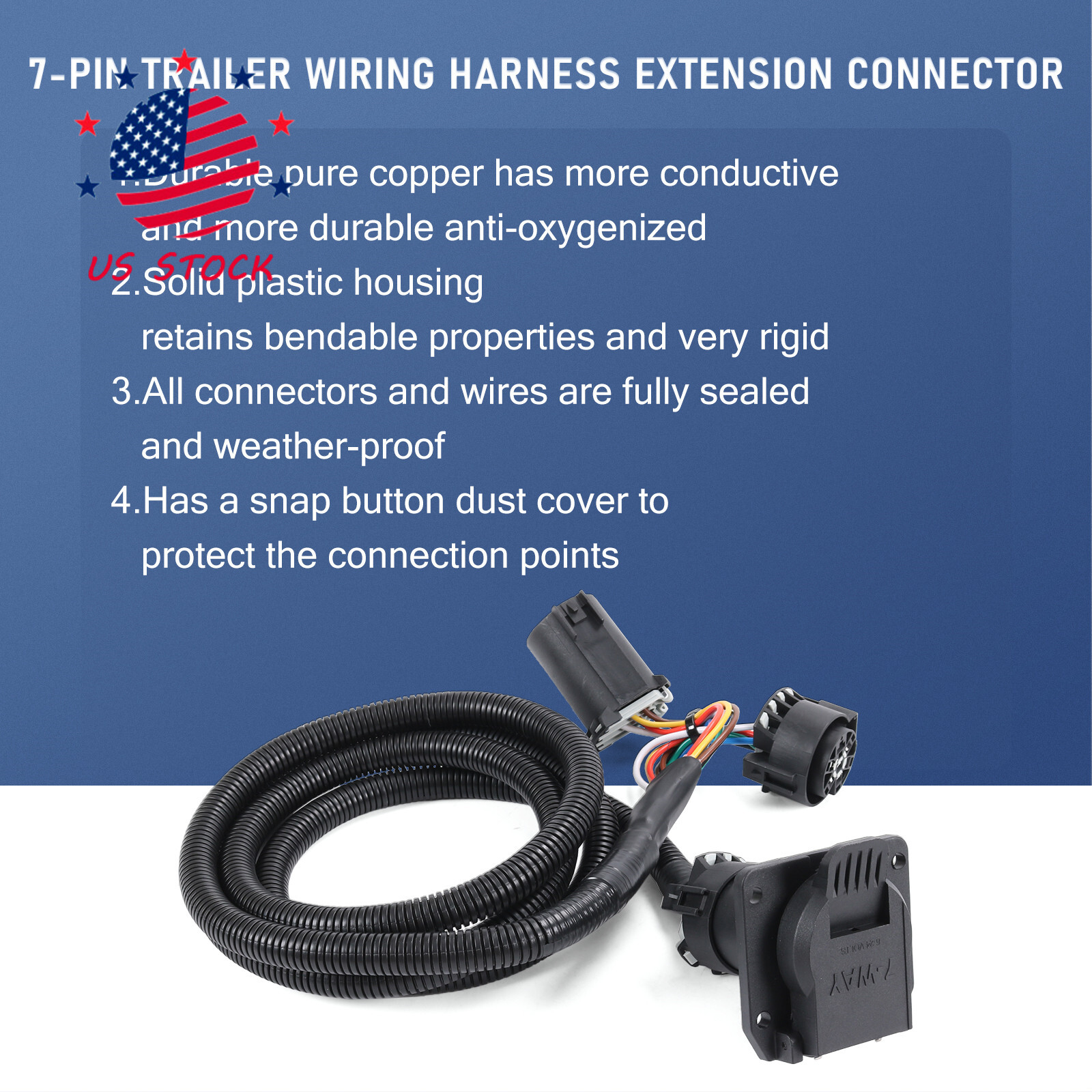 7 Pin Trailer Wiring Harness Extension Connectors Truck Bed 7 Way RV Wiring Plug