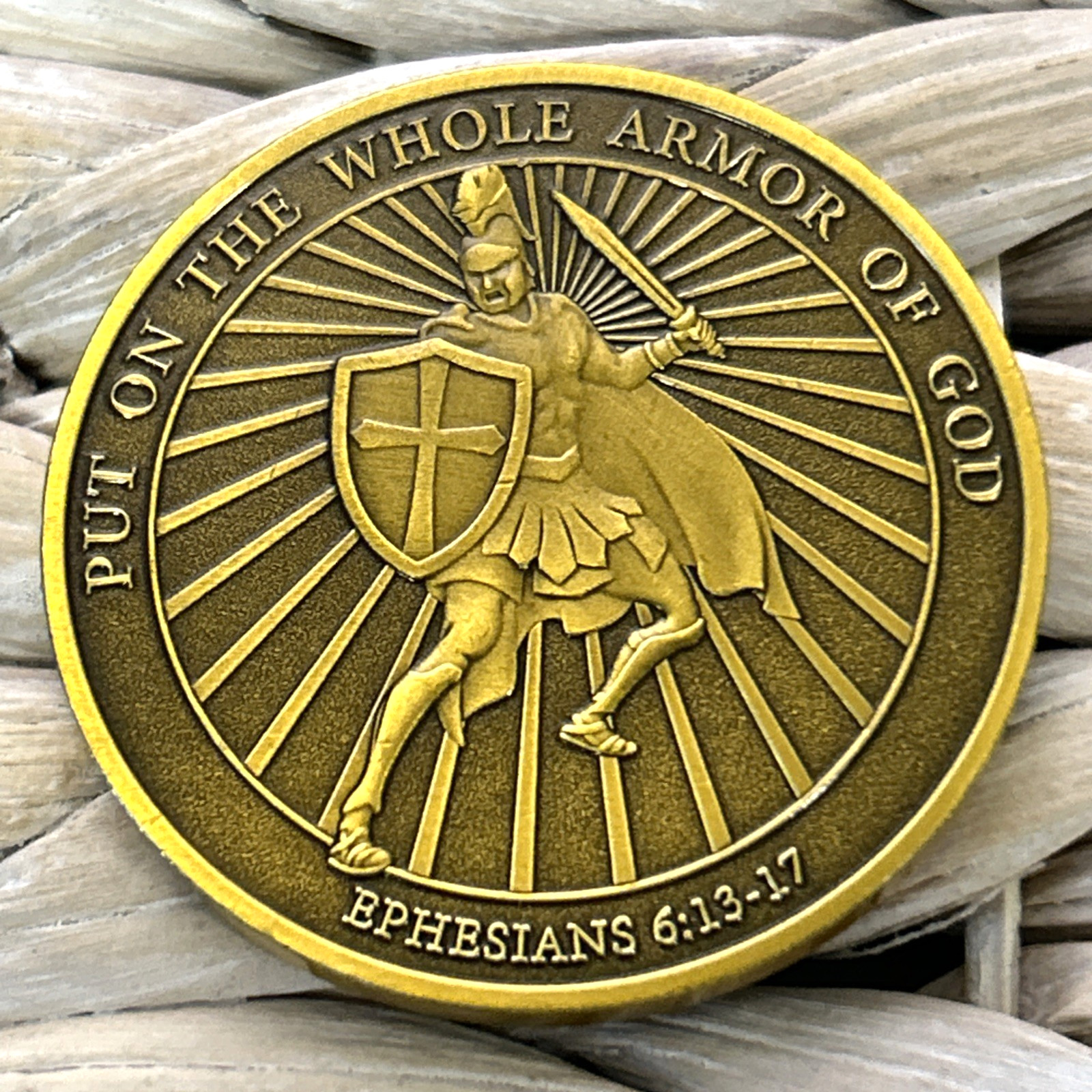 *Put on Whole Armor of God* Ephesians 6-13-17 Bible Verse Prayer Pocket Coin
