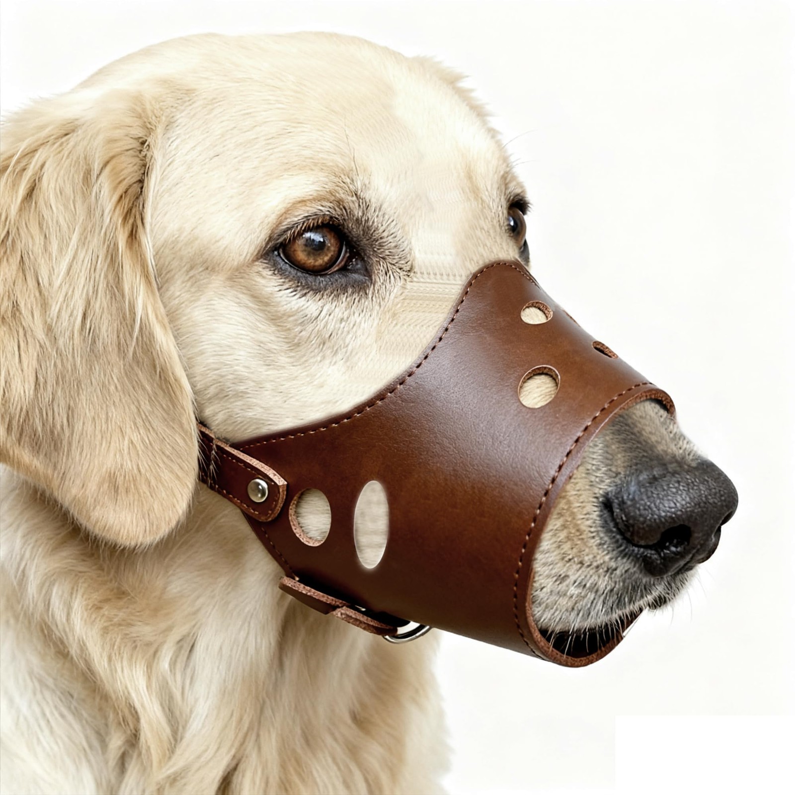 Soft PU Leather Dog Muzzle Prevent Biting Barking Chewing Small Brown Guard