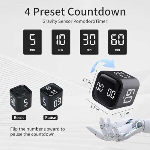 Productivity Timer Flip Gravity Sensor Cube Timer Countdown & 1 Black