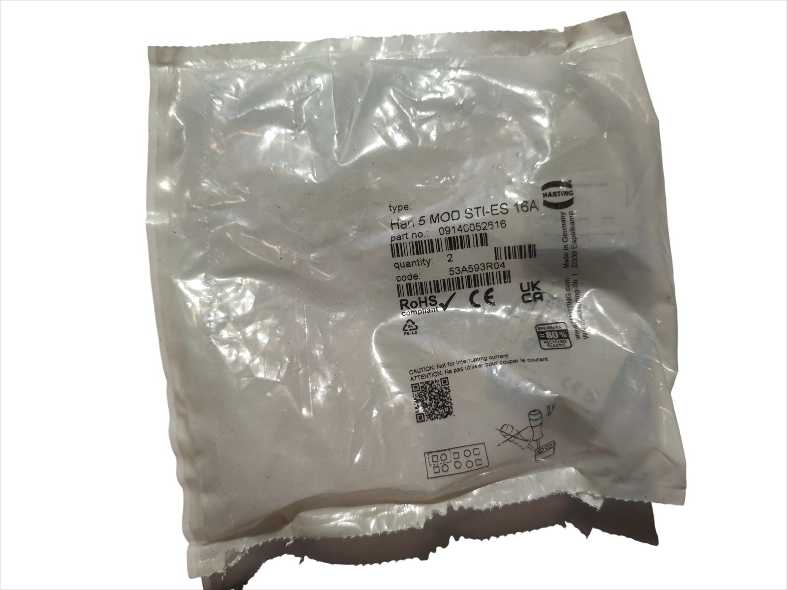 2pcs HARTING 09140052616 Module Male Connector