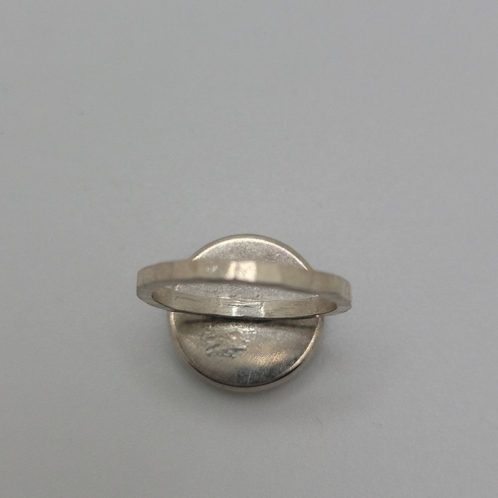 Artisan made green stamp ring silver. Size 5