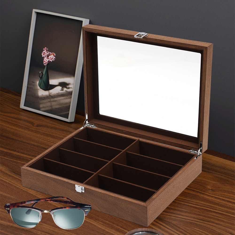 Sunglasses Case Display Eyeglass Box Storage Box Case 8-Bits Walnut Box Gift