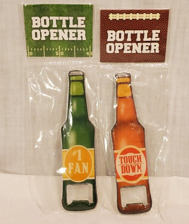 Beer Bottles Football Themed Bottle Openers  #1 Fan & Touchdown Lot of 2 Metal