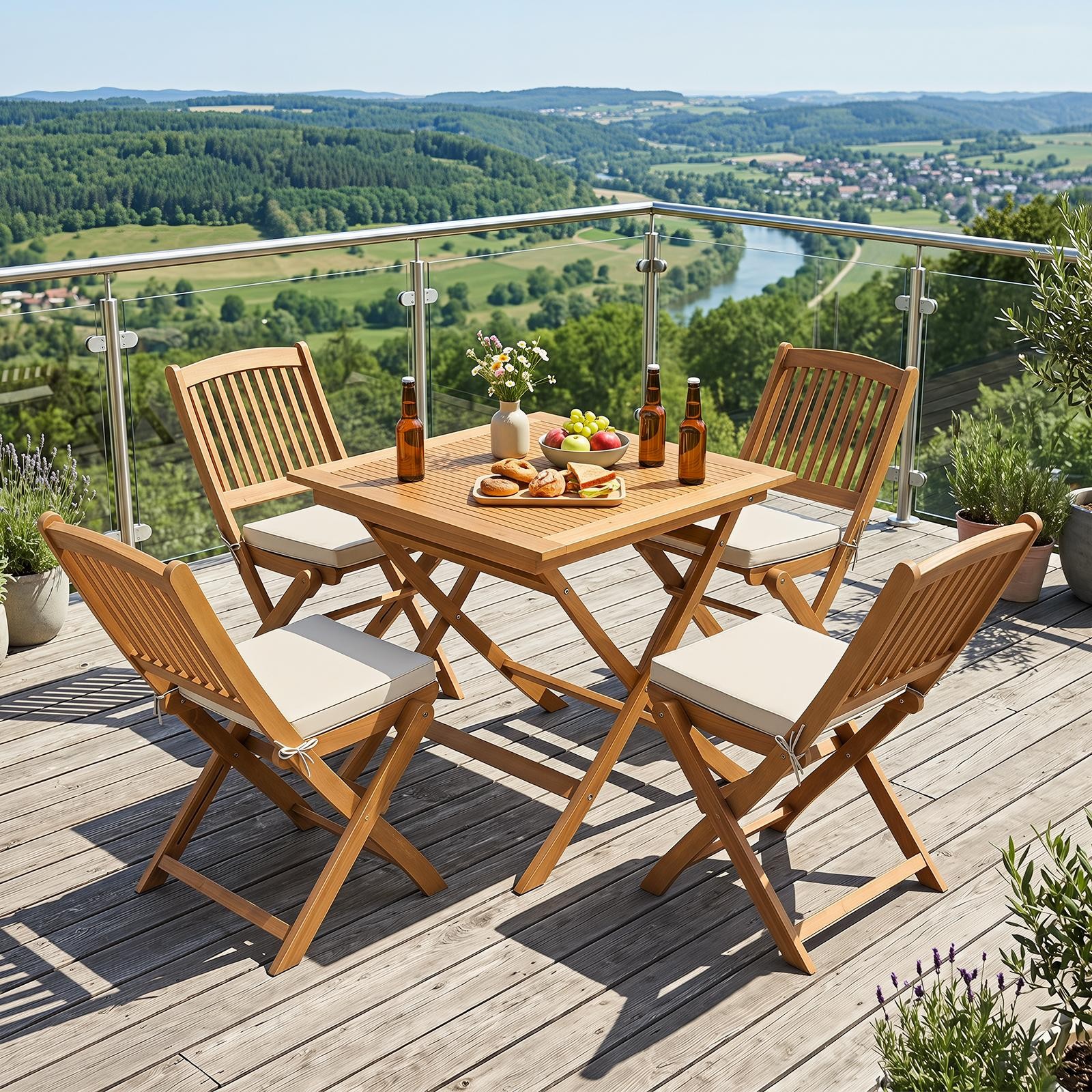 Solid Teak Wood Folding Outdoor Table 32-Inch Square Patio Dining Table for 4