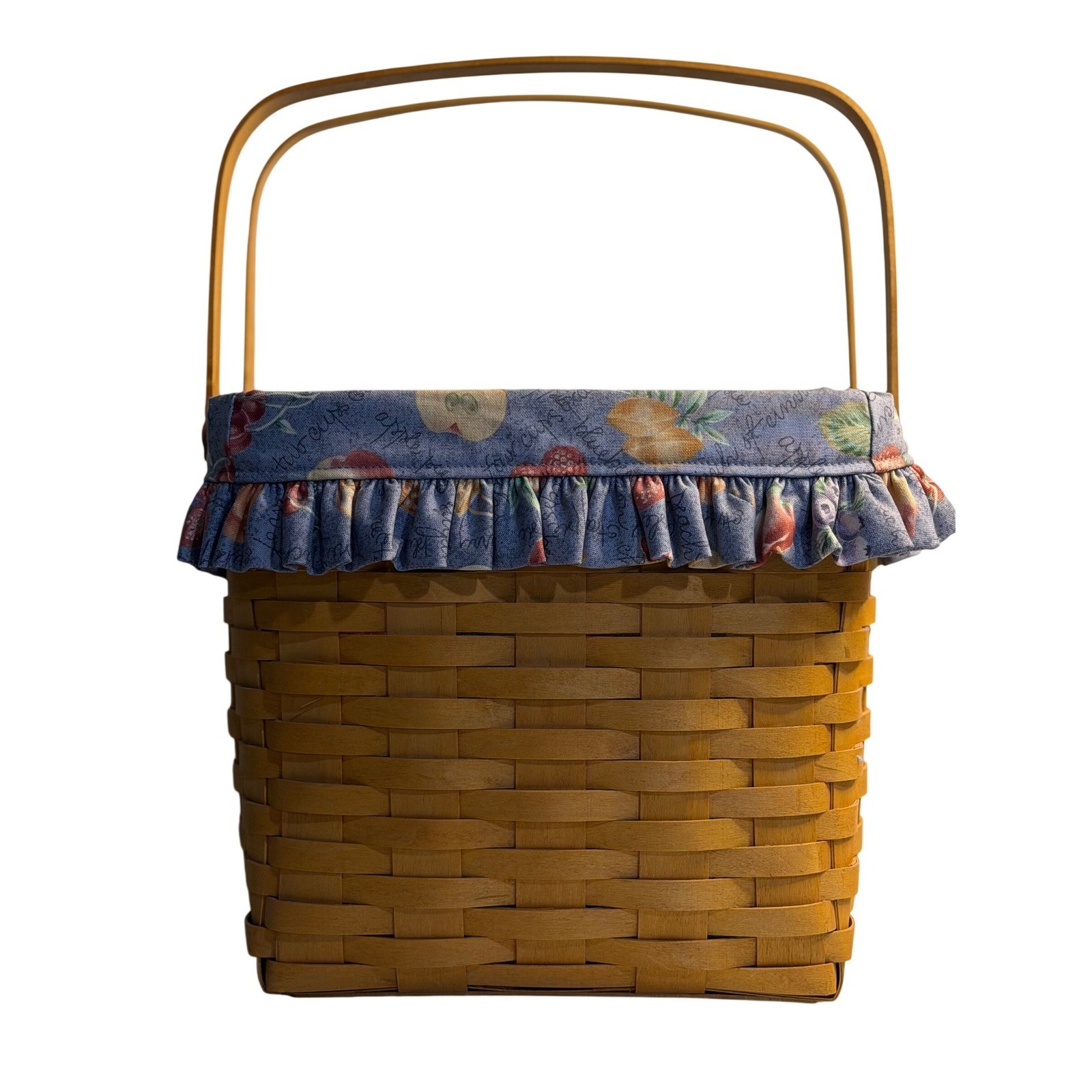 VTG Longaberger Grandma Bonnie's Two Pie Basket Blue Fruit Liner 1998 Woven Wood