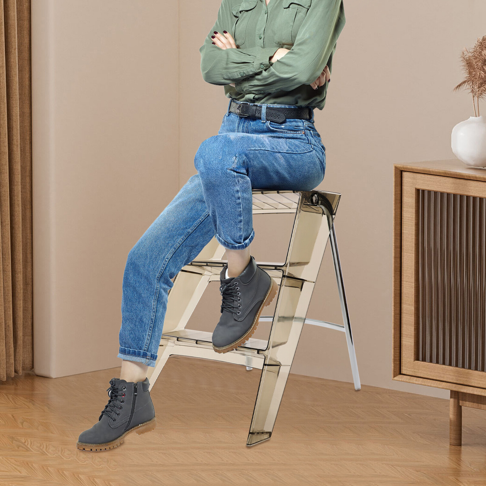 3 Step Ladder Folding Step Stool Modern Folding Step Stool for Adults 44*52*63cm