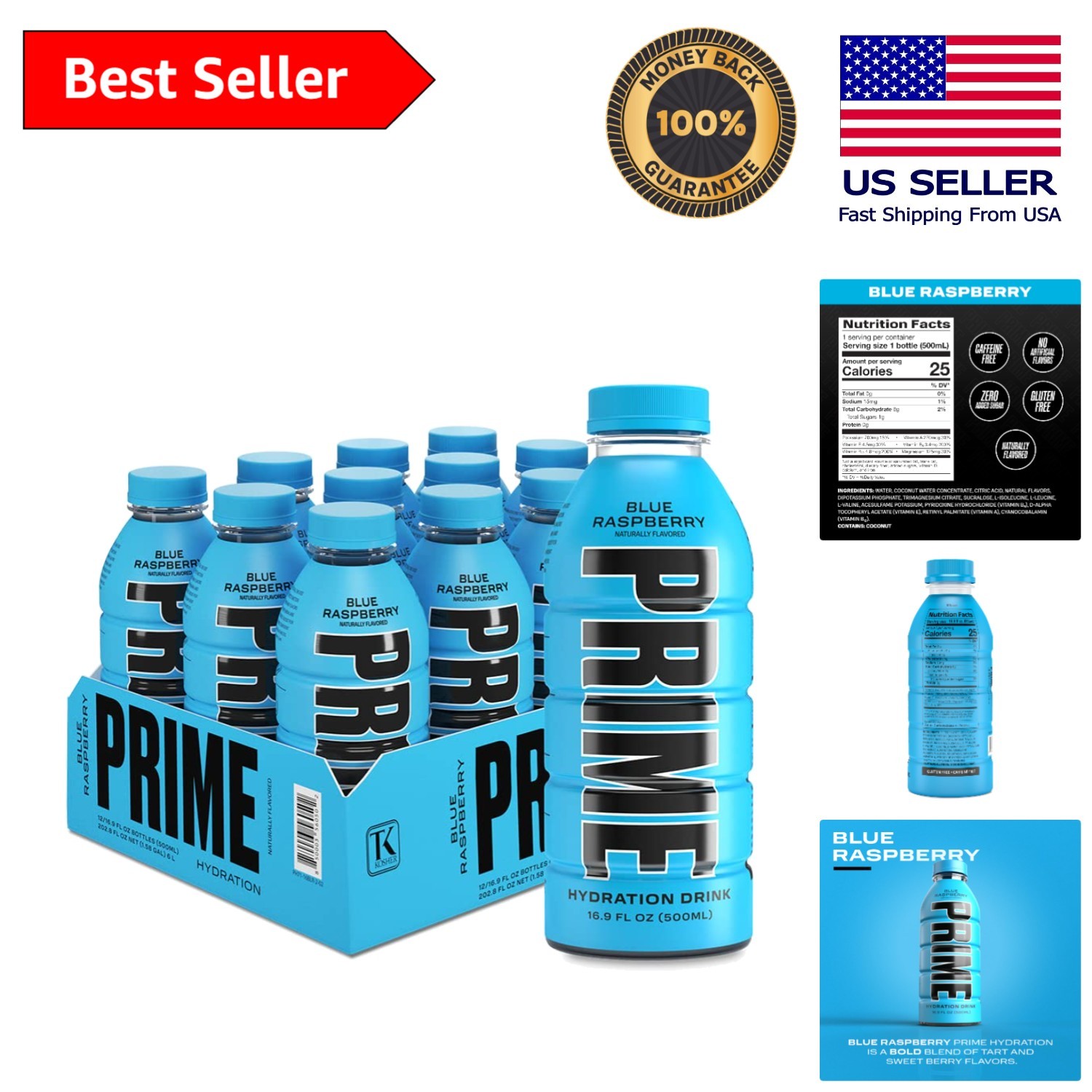 Ultimate Hydration: Blue Raspberry Electrolyte Drinks with Antioxidants, 12-Pack