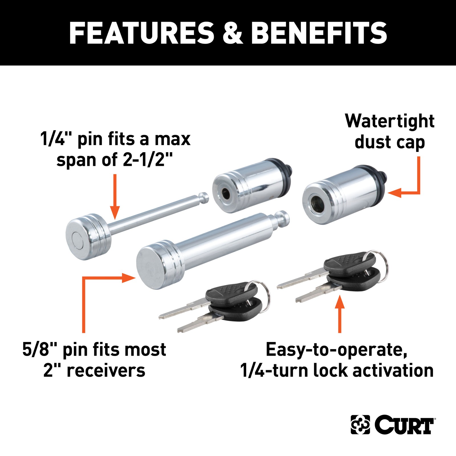 Curt-Hitch & Coupler Lock Set (2" Receiver, 2-1/2" Latch)