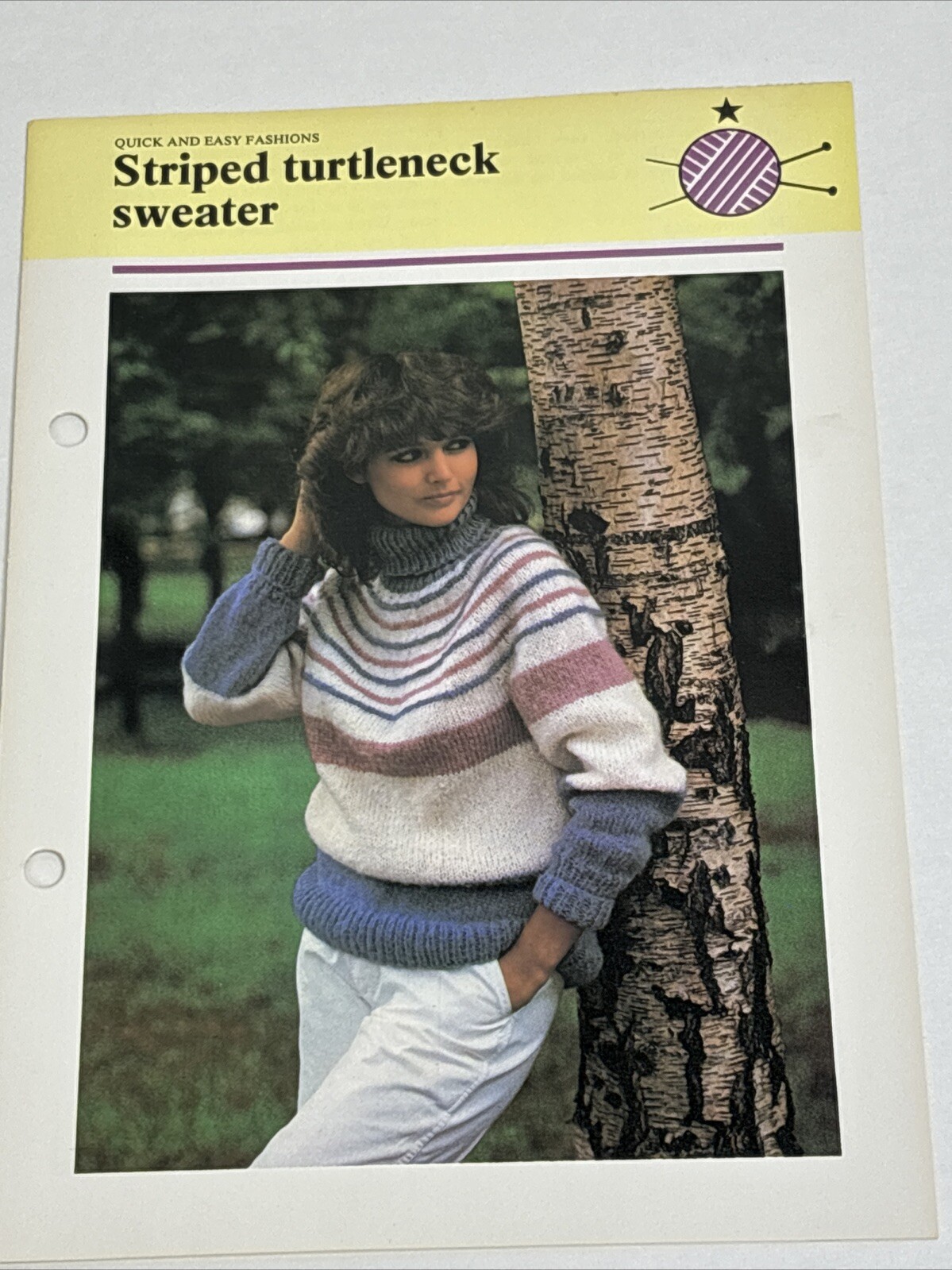 Striped Turtleneck Sweater Women's Knitting Pattern Card