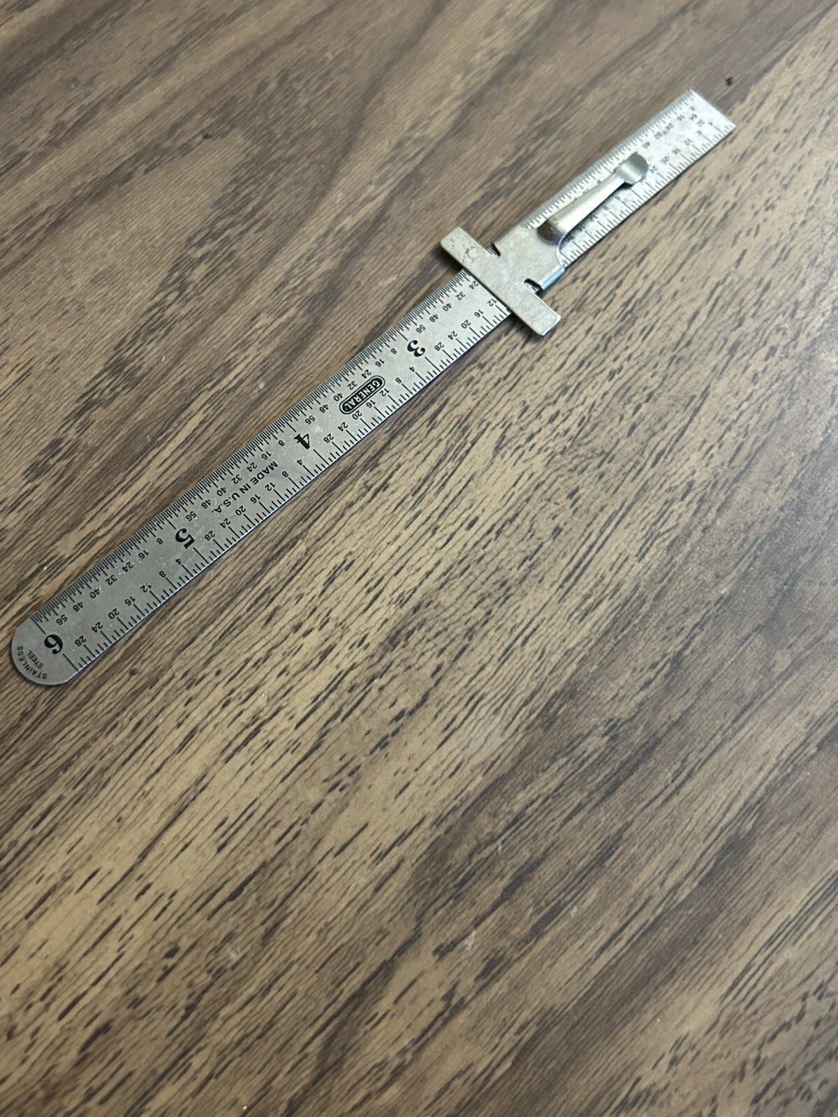 Vintage General No. 300 Stainless Steel Pocket Clip Ruler 6”