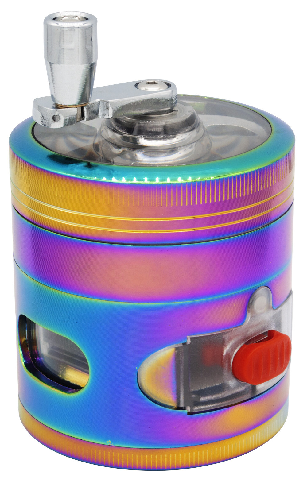 2.4" 4 PC Rainbow Tobacco Herb Spice Grinder W/ Handle Crank & Drawer Crusher