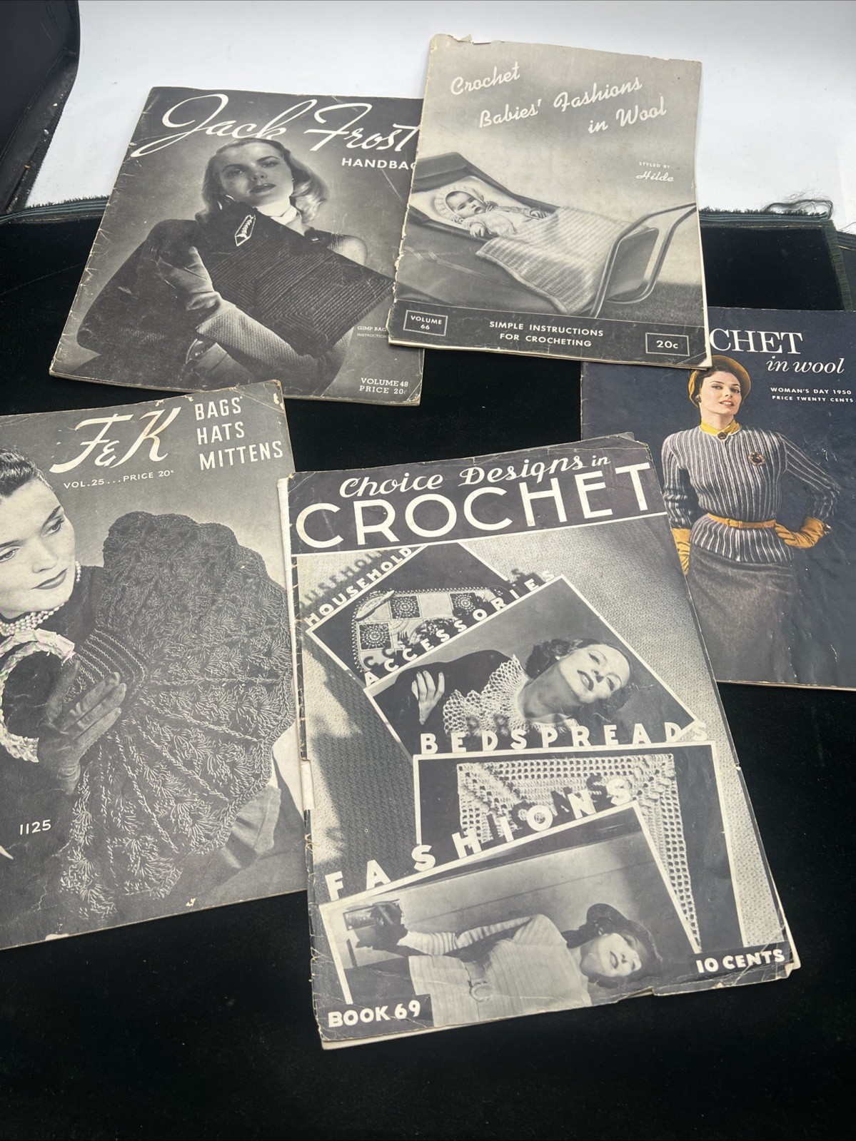 1930s 40s 50s Fashion Clothing Crochet Pattern Books Baby Bags Hats Jack Frost
