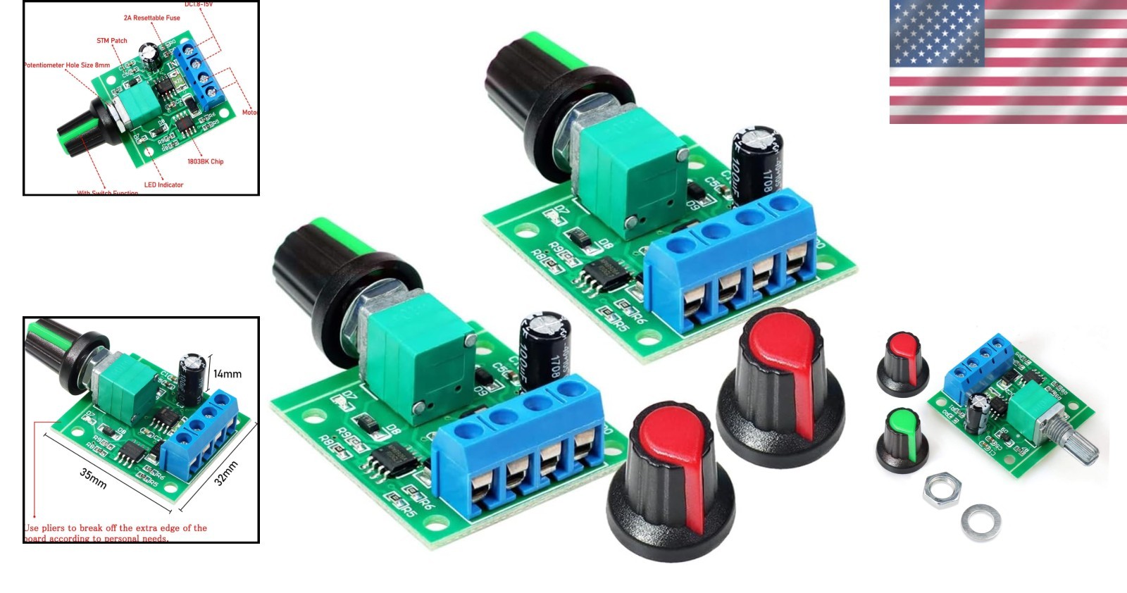 2PCS PWM DC Motor Speed Controller 1.8V-12V 2A Adjustable Control Switch