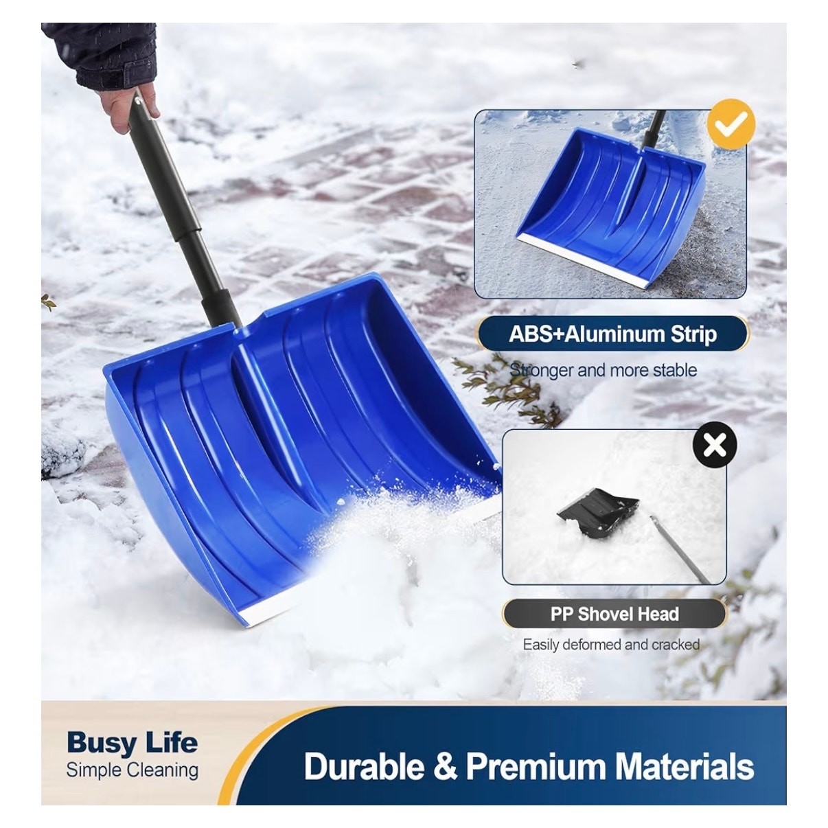 Large Capacity Snow Shovel with Adjustable Handle – 16" Wide Blade