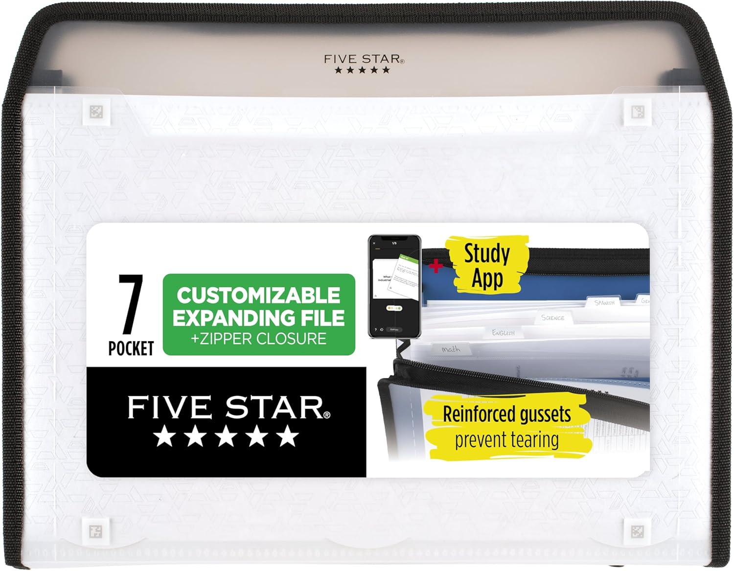 Expanding File Organizer + Study App, 7-Pocket Accordian File Organizer, Zipper