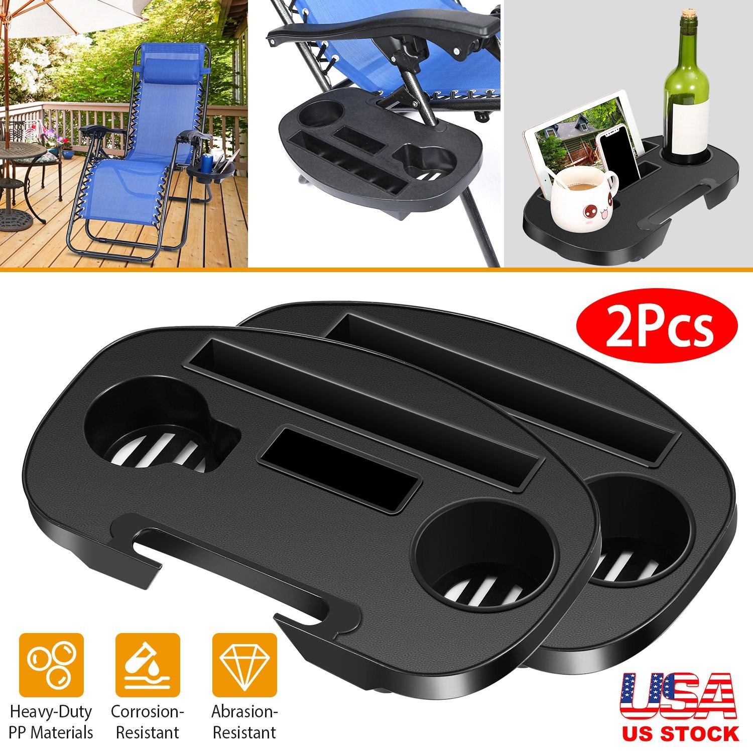 Zero Gravity Chair Cup Holder Clip On Side Tray w/Beverage Can Mobile Devices