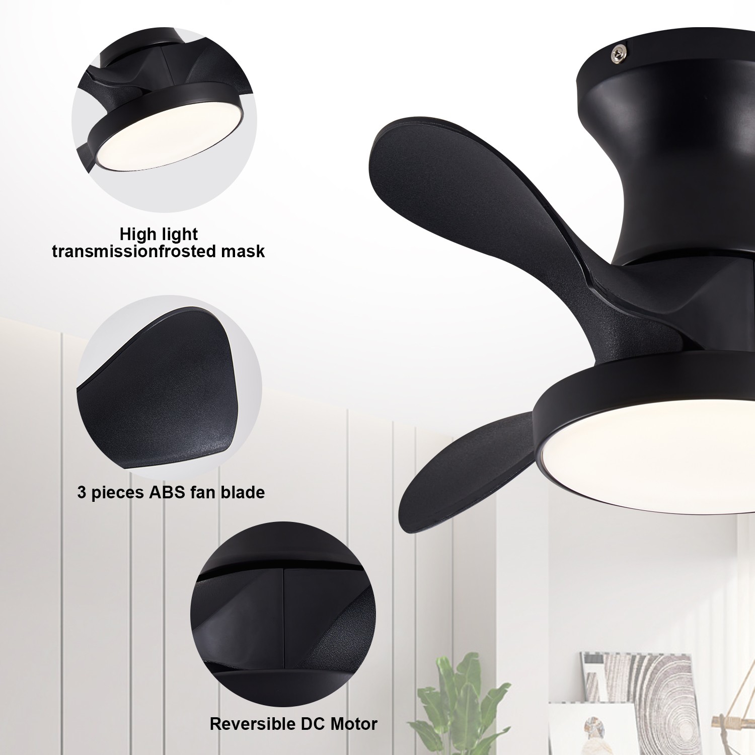 Ceiling Fan w/ Remote Control, 3 Speed & Light, Reversible DC Motor, Low Noise