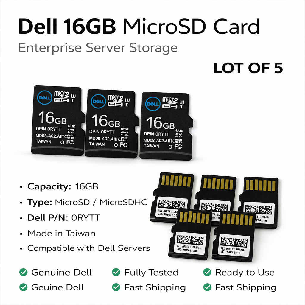 Dell 16GB MicroSD Card 0RYTT Micro SD Flash Memory Lot of 5 Genuine Dell
