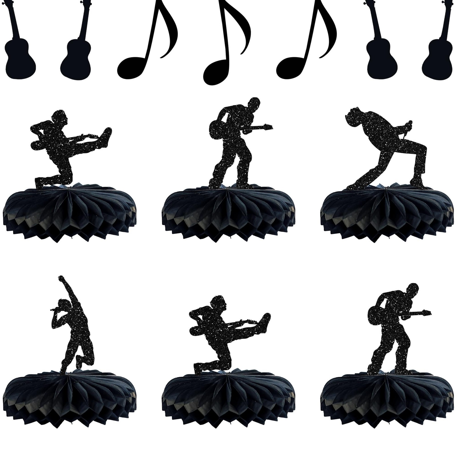 Gyufise 8Pcs Music Honeycomb Table Centerpiece Black Glitter Rock Pop Music T...