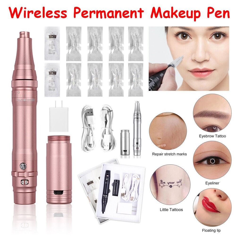 Wireless Permanent Makeup Machine Kit Rechargeable Power Supply SPMU Needles