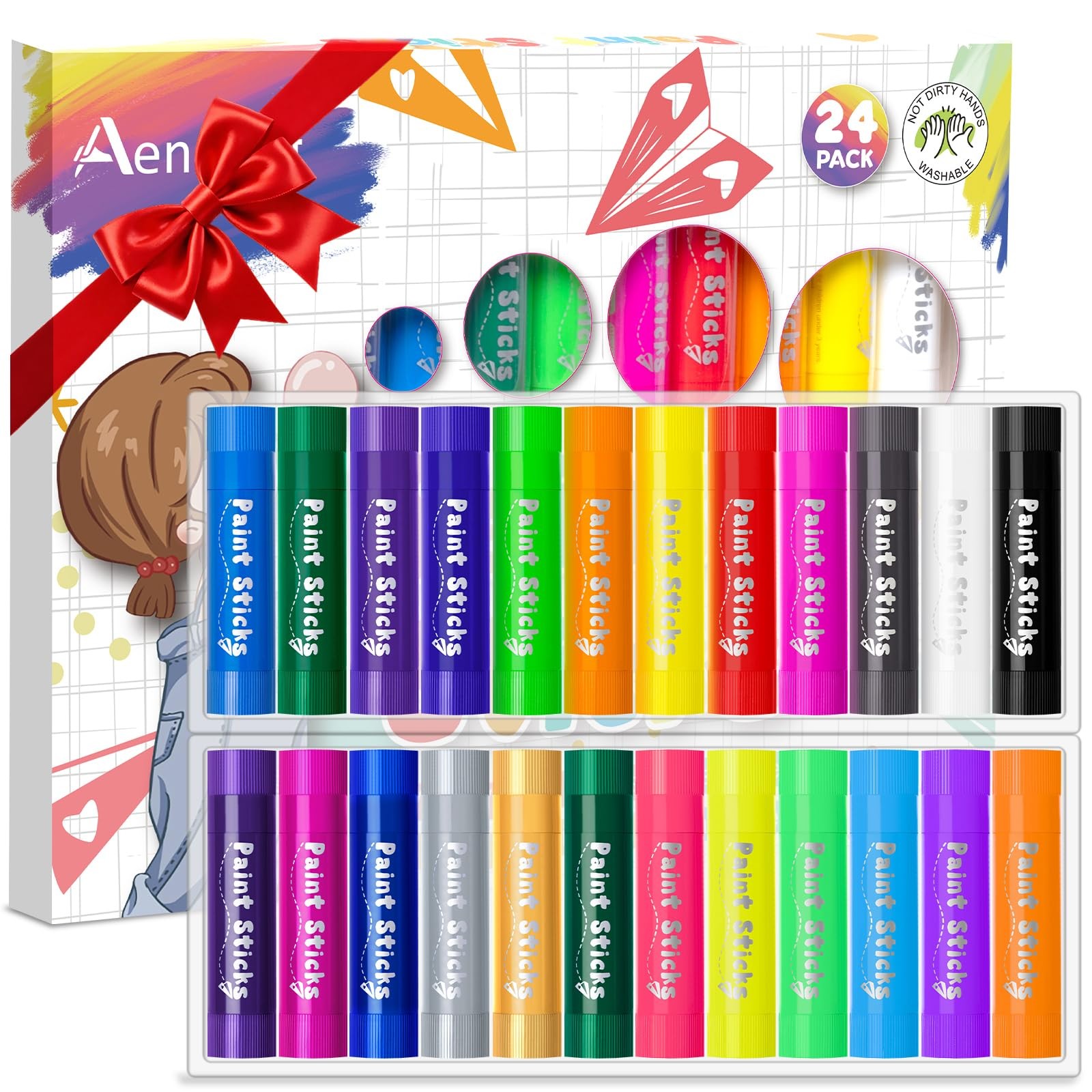 Aen Art Paint Sticks, 24 Colors Solid Tempera 1 Count (Pack of 24), 24 colors