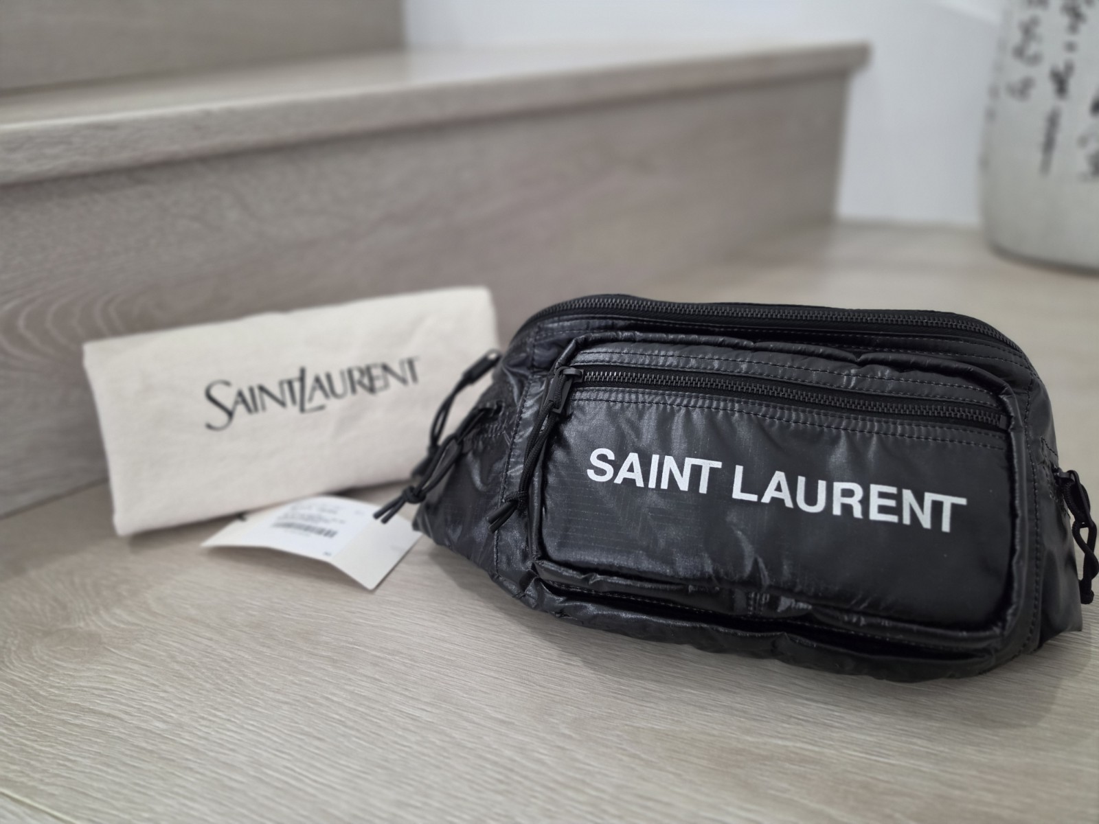 YSL Saint Laurent 581375 Nuxx Black Nero Nylon Waist Body Bum Belt Bag