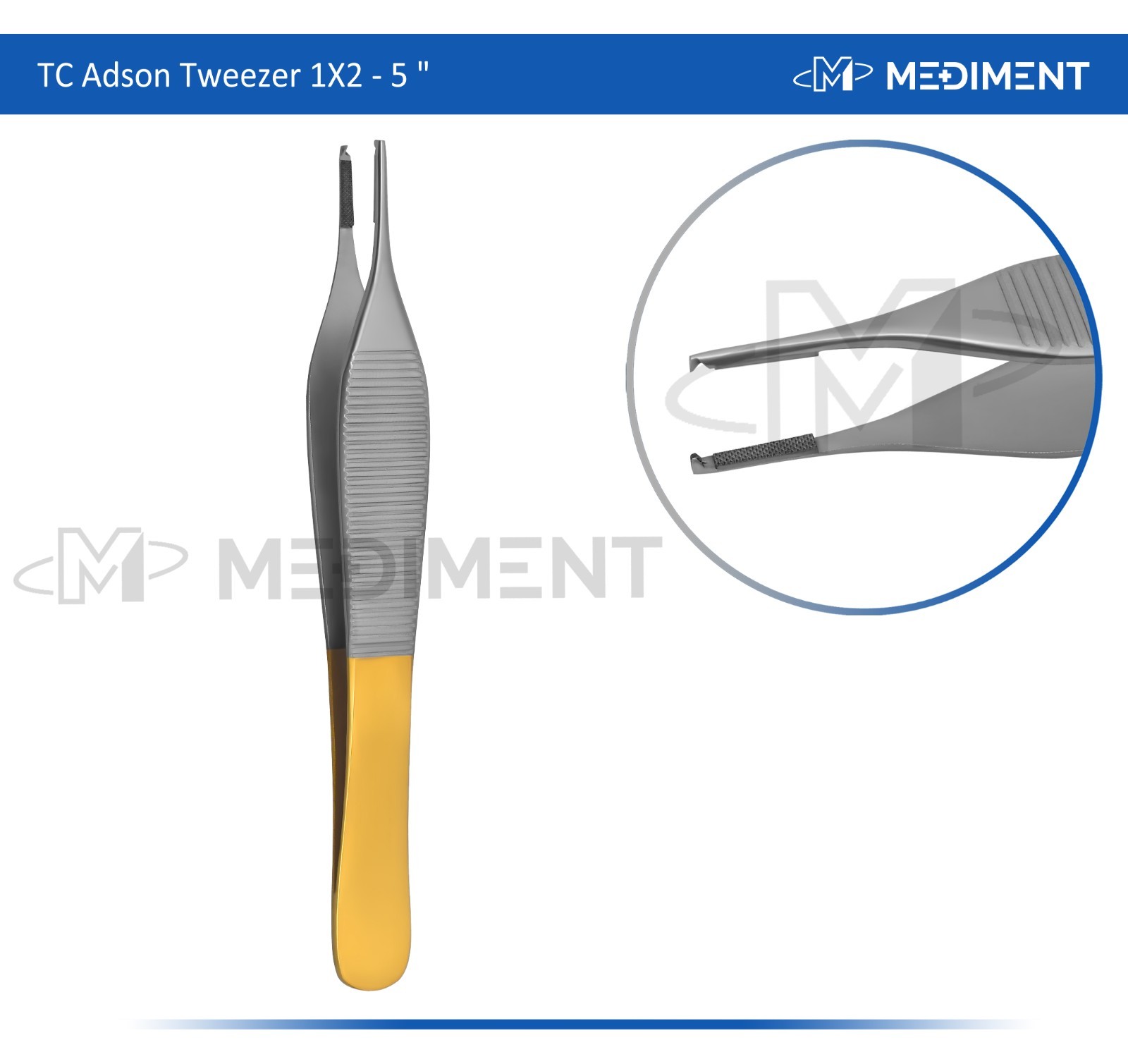 TC Adson Tissue Rat Tooth 1x2 Forceps 5" Plastic Surgery German Grade