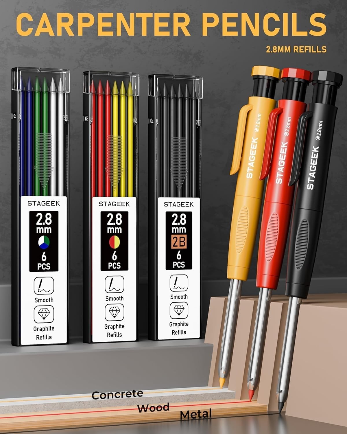 22 Pack Carpenter Pencil Set with Sharpener, 60 Refills, Long-Nib Marker & Scrib