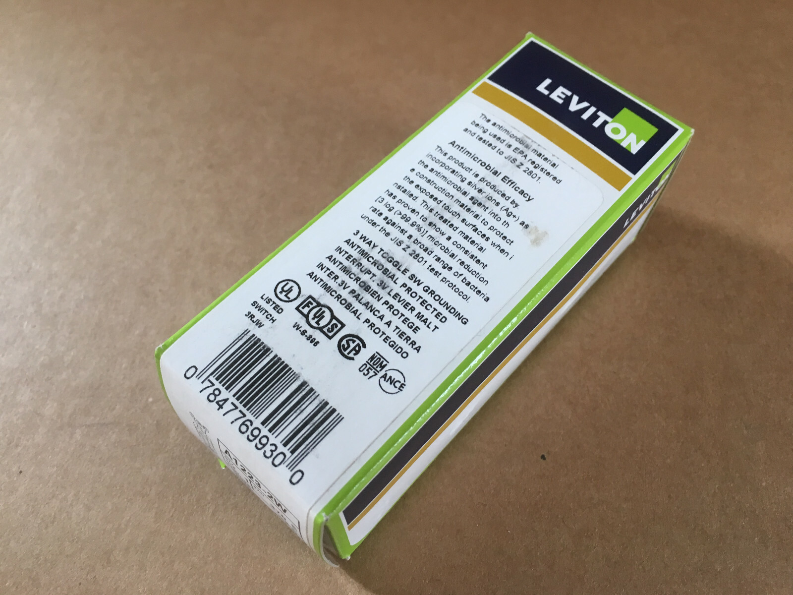 Leviton A1223-2W Antimicrobial Treated Toggle, 3-Way AC Quiet Switch, White