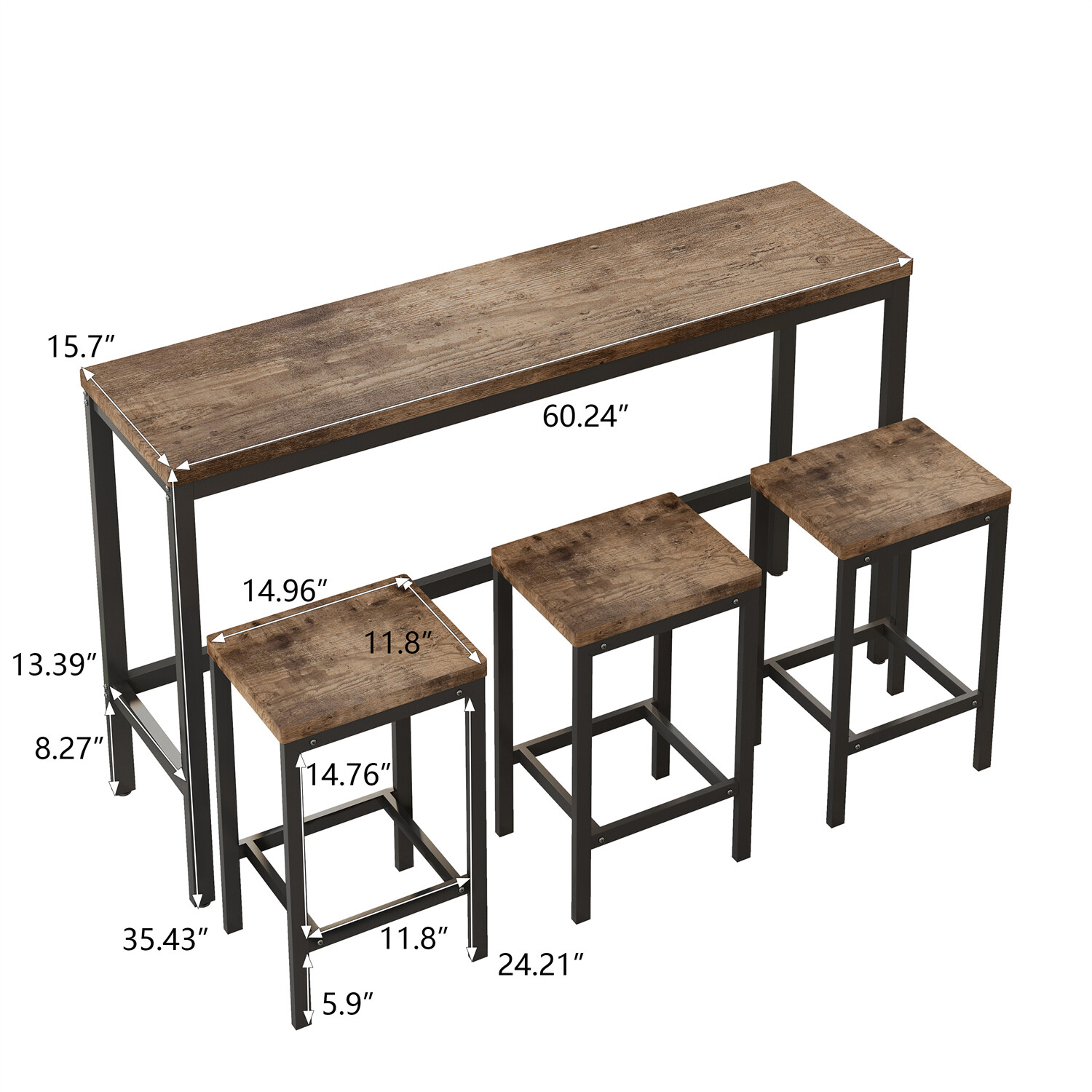 4 Piece Bar Table Set Counter Height Kitchen Pub Table w/ 3 Bar Stools New