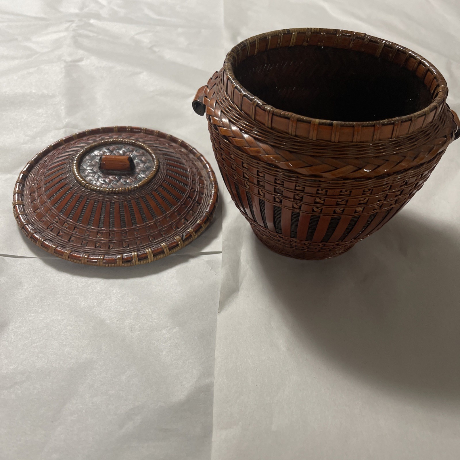Handmade Woven Basket 6 Inches Tall 7 Inches Wide