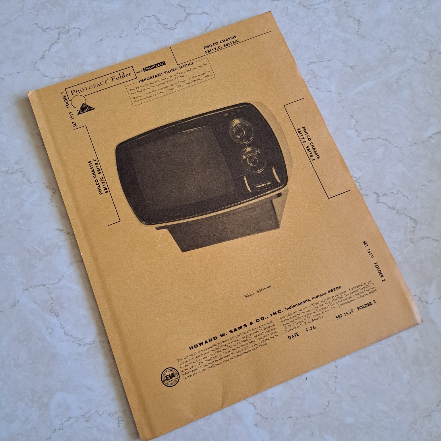 PHILCO B380FWH Manual TV 1976 Illustrated Schematics Sams
