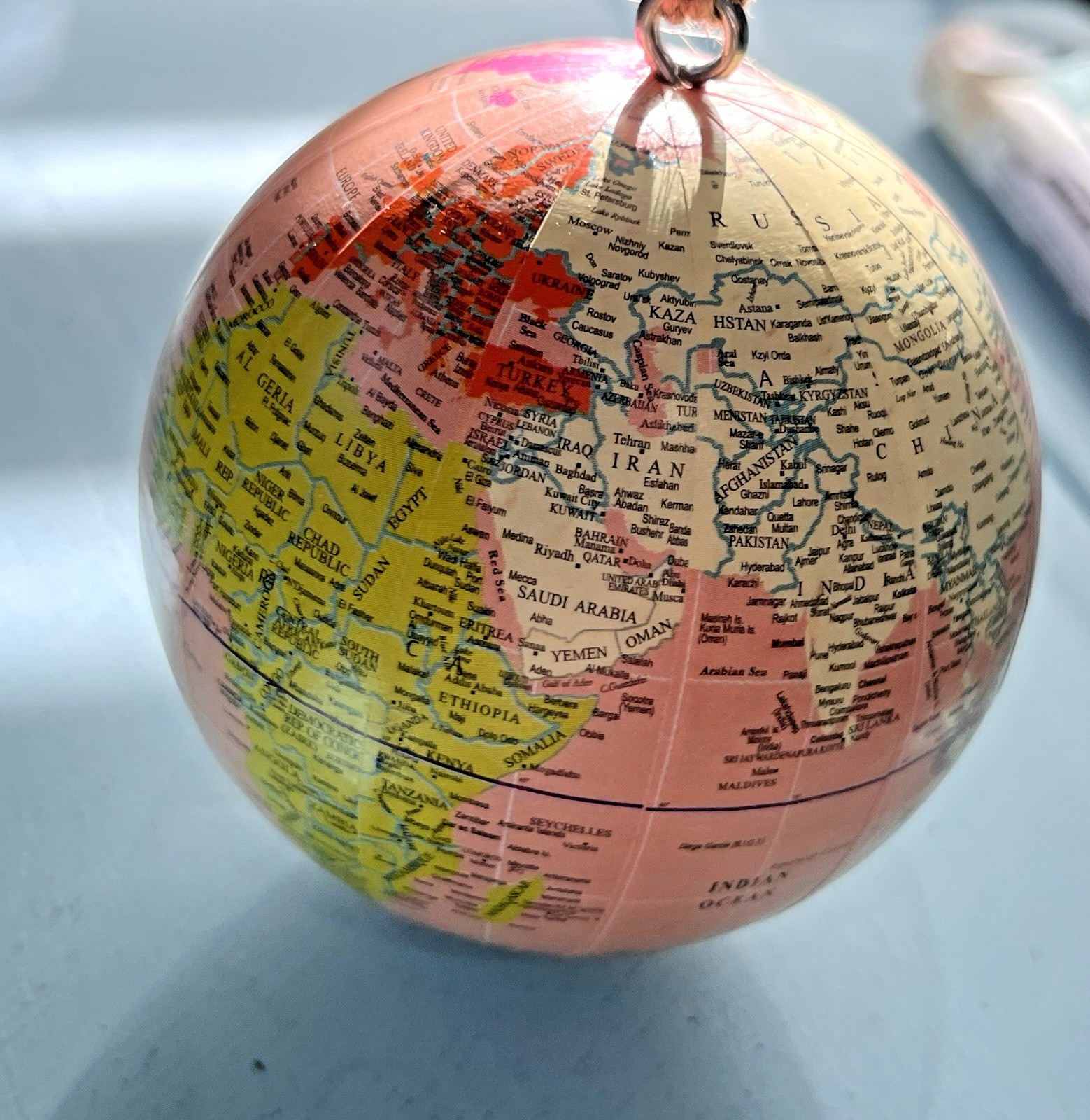 Vintage Paper Mache Decoupage Earth Globe Map Atlas Travel Ornament Peach