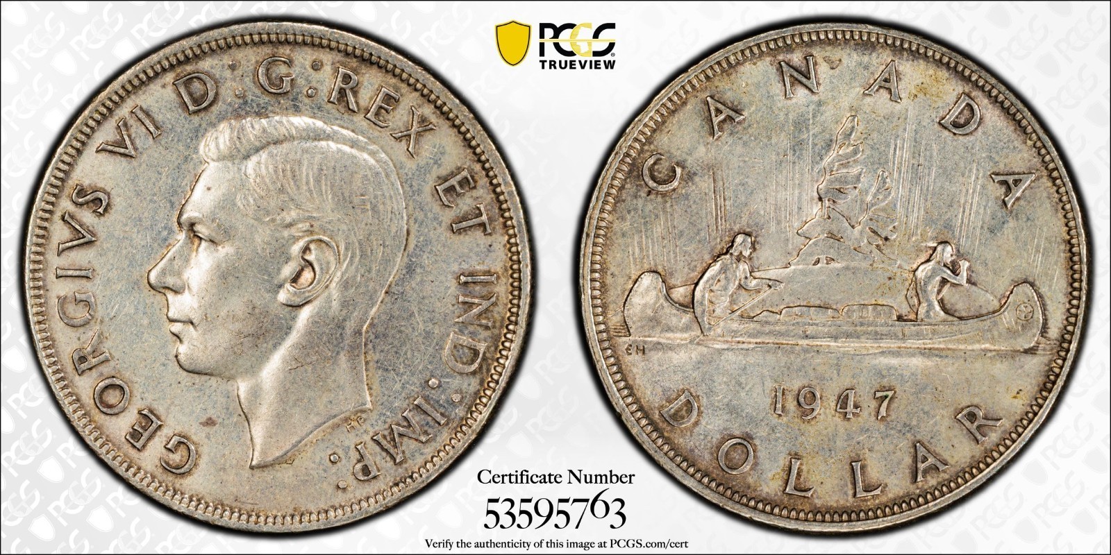 1947 Canada silver $1 PCGS AU53 Blunt 7