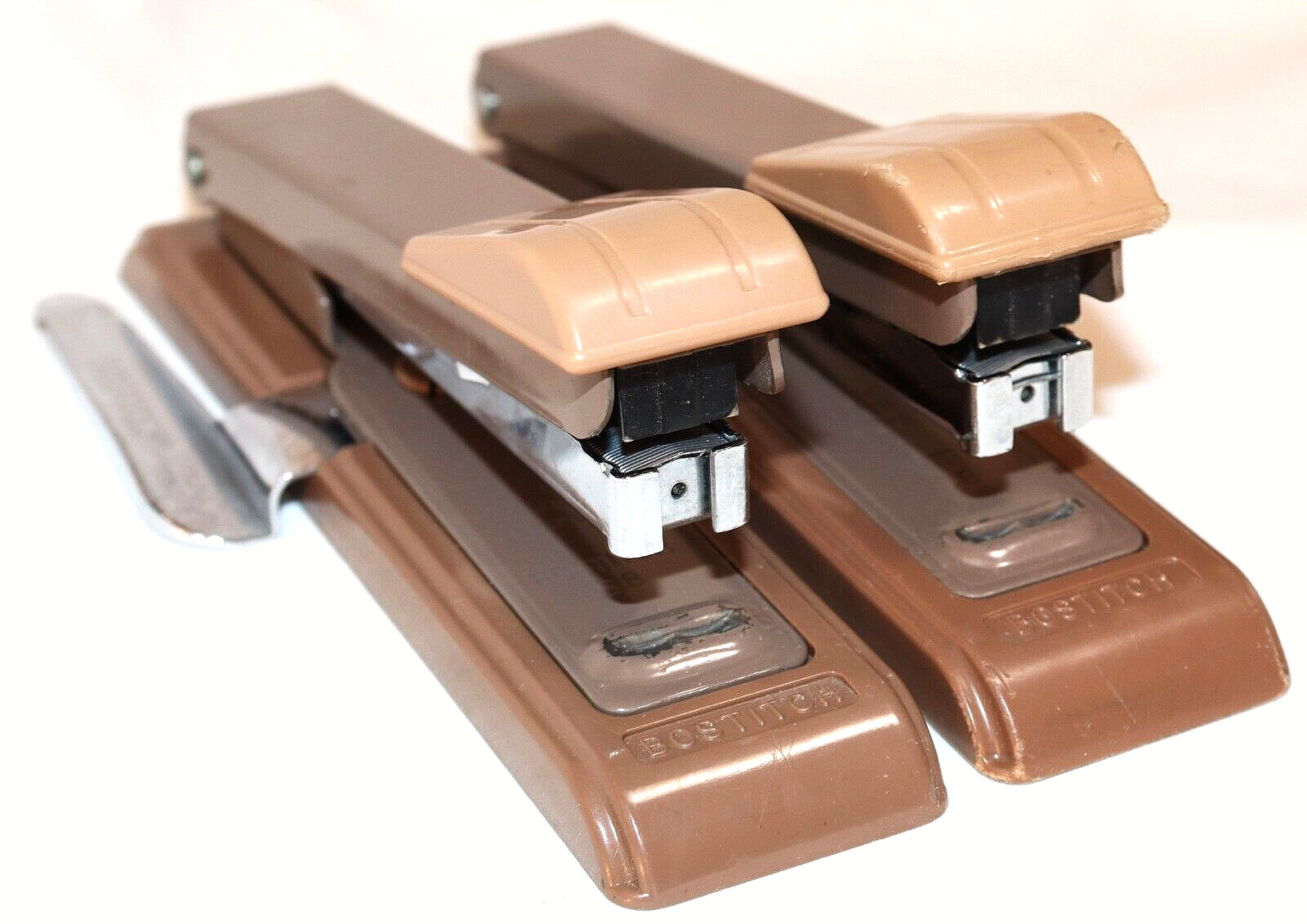 Lot of 2 Vtg Bostitch B8 Beige & Brown Staplers Made in USA Good Working Order